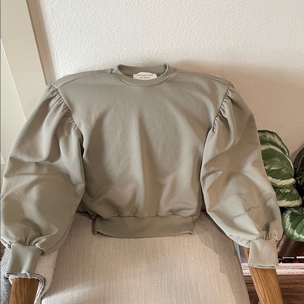 Puff-Sleeve Crewneck Sweater in Sage